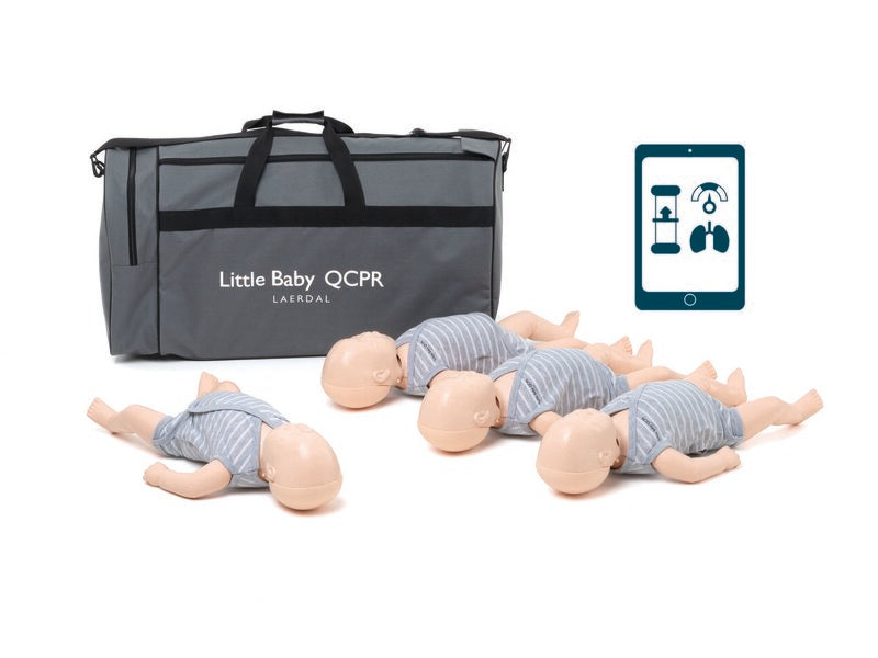 Four Laerdal Little Baby QCPR infant manikins with the Little Baby QCPR carry bag, 4 Pack