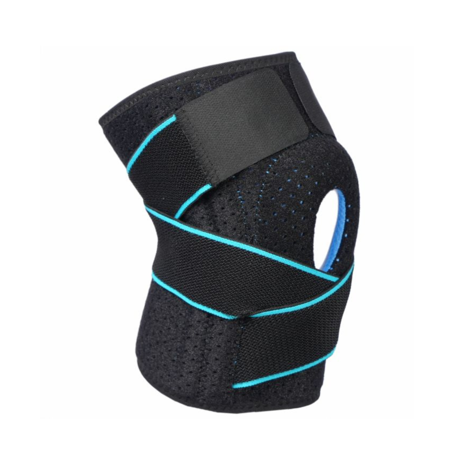 BodyAssist Gel Knee Sports Support with Stability Strap, shown on a knee for support and compression during physical activity.
