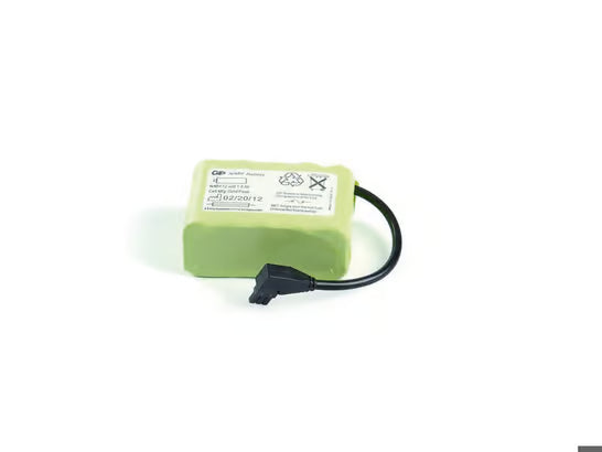 Rechargeable 12V DC NiMH battery for Laerdal LCSU medical device, shown in a close-up image.