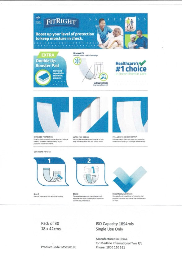Medline FITRIGHT Double Up Line Large 18x42 cm disposable underpad with extra absorbency for bed or chair protection