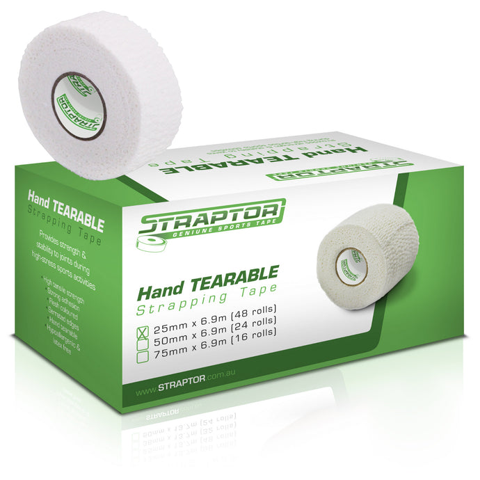 Hand Tearable Stretch Tape White 25mm x 6.9m - Straptor (48)