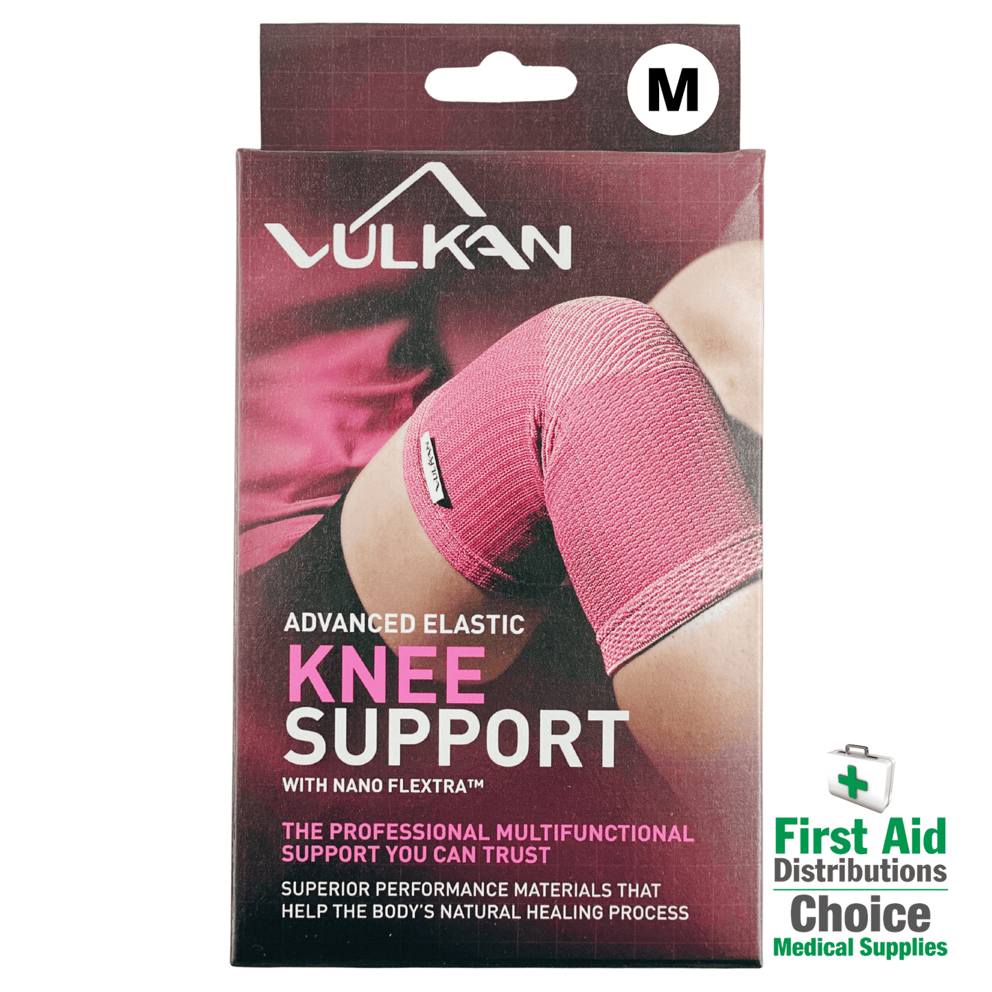 Black Vulkan Advanced Elastic Knee Support brace designed for stability and compression during physical activity.