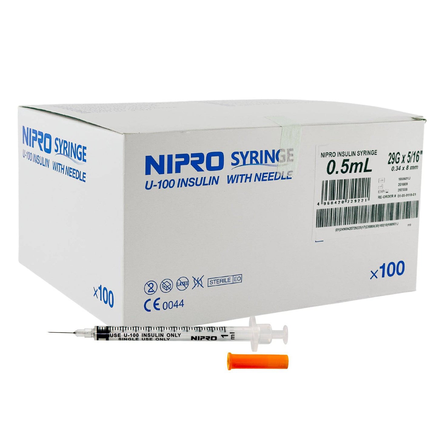 Clifford Hallam CH2 insulin syringe 29 gauge, 8mm needle, 0.5ml capacity box of 100 syringes for medical use