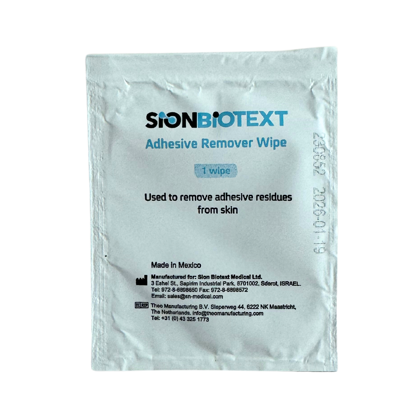 Clifford Hallam Sion Adhesive Remover Wipes for catheter accessories, showing package of wipes designed for adhesive removal.
