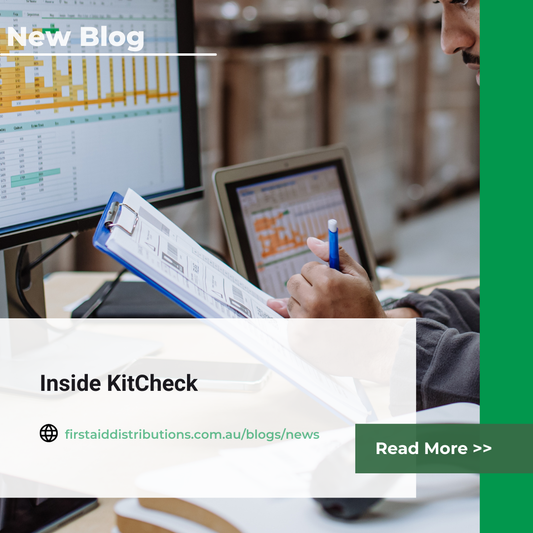 New blog: Inside KitCheck, shown over a person holding a clipboard in front of a monitor showing a spreadsheet