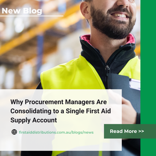 New blog: Why Procurement Managers Are Consolidating to a Single First Aid Supply Account, over a warehouse worker in hi-vis