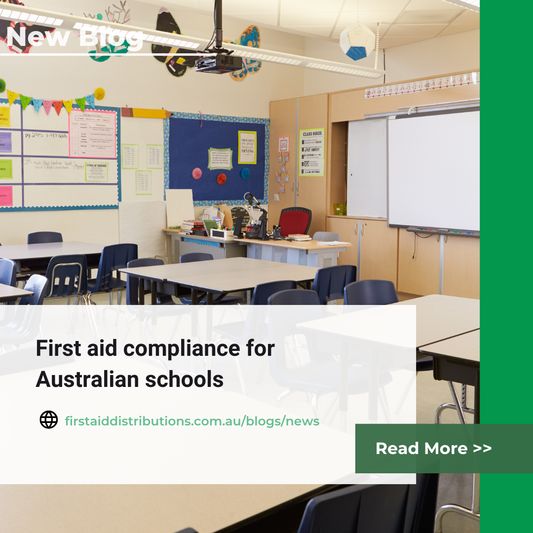 New blog: First aid compliance for Australian schools, shown over an empty Australian primary school classroom