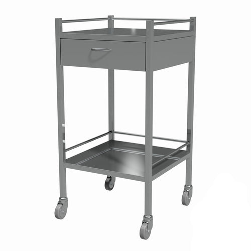 Medical Instrument Trolley with Drawer and Rails - Small Stainless Steel