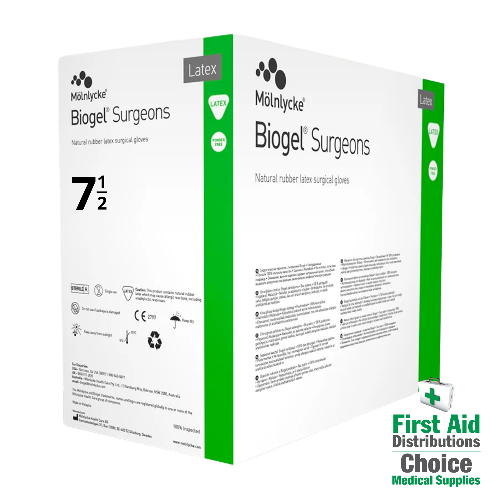 Biogel Gloves Sterile Latex Powder Free size 7.5 (BOX 50) - First Aid Distributions