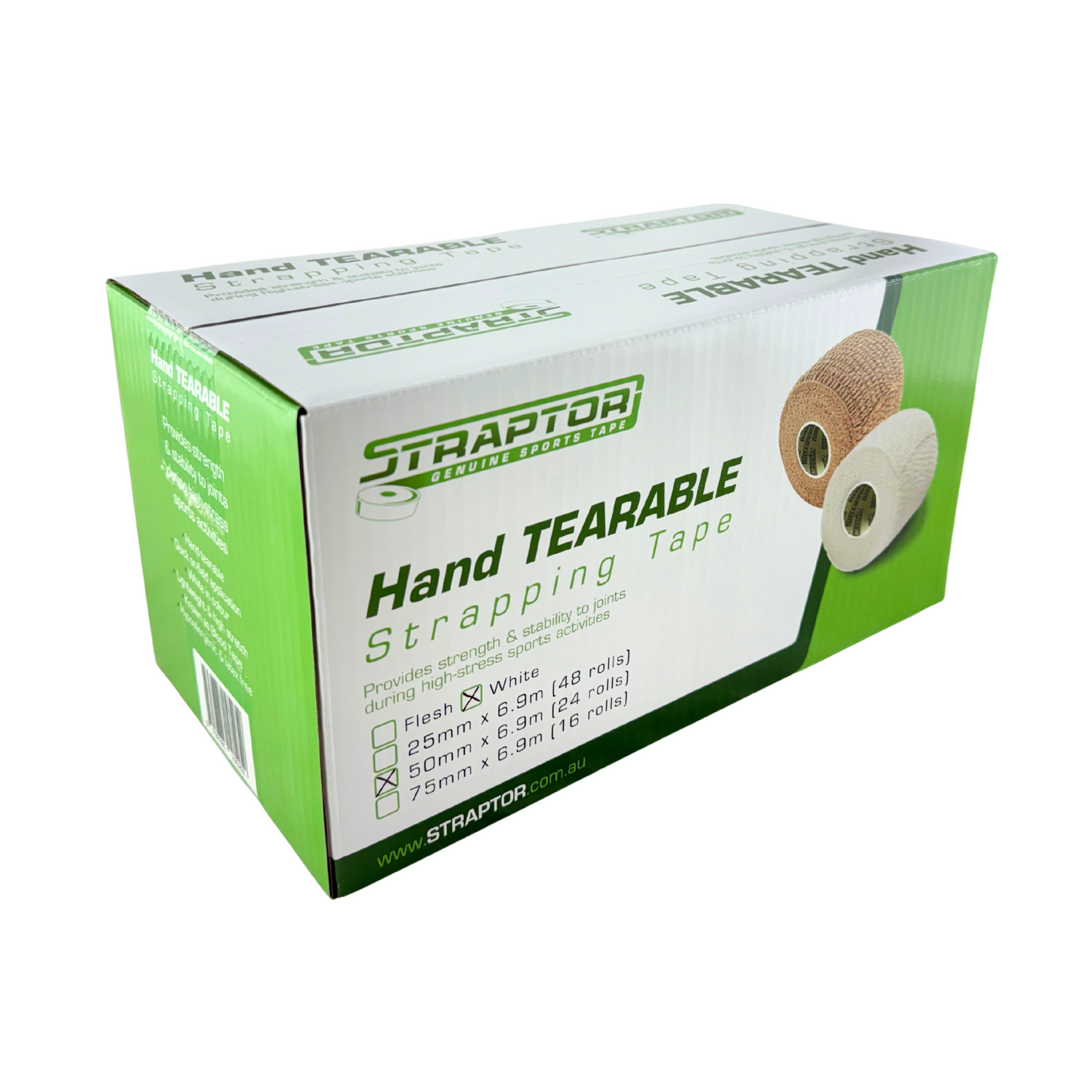 Hand Tearable Stretch Tape White 50mm x 6.9m - Straptor (24)