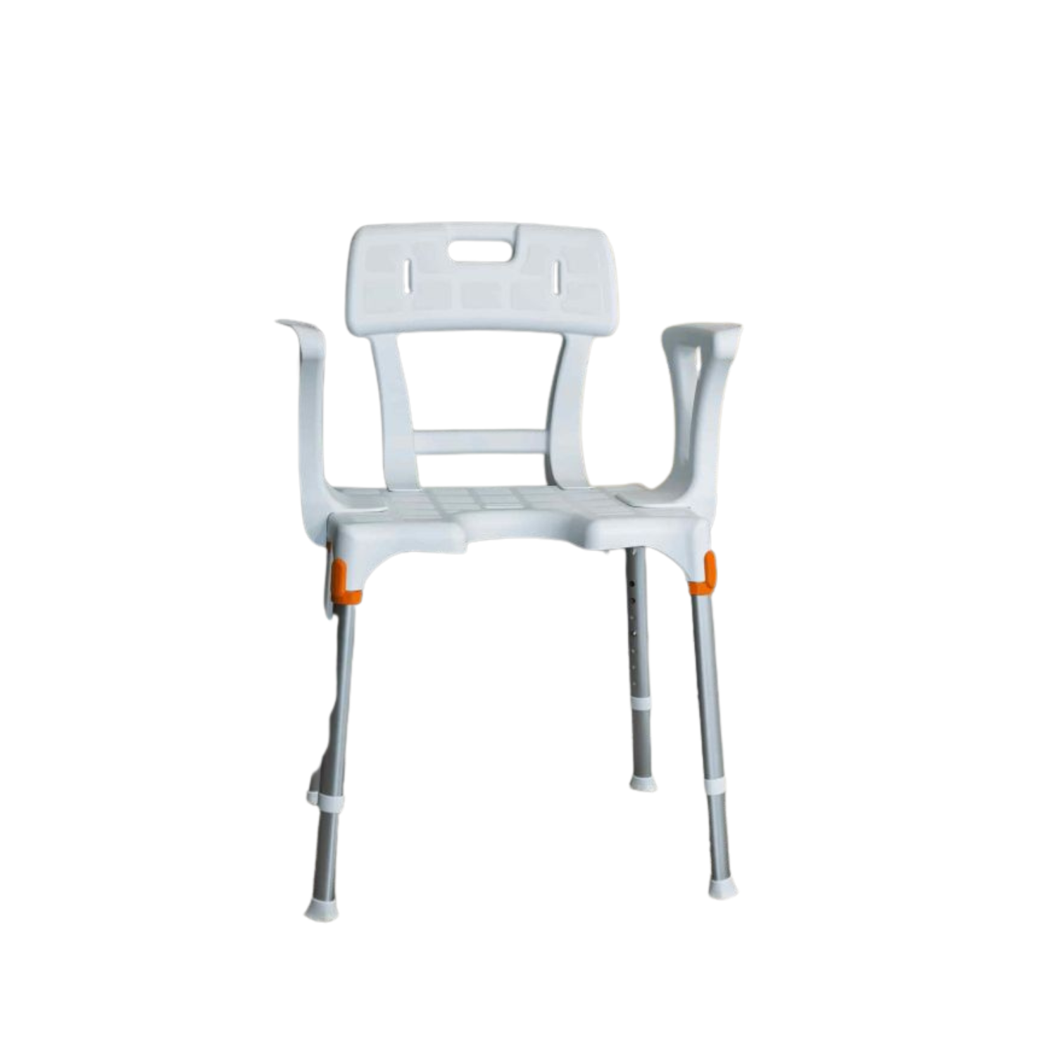 White King shower seat with backrest and armrests, designed for safety and comfort in daily living assistance.