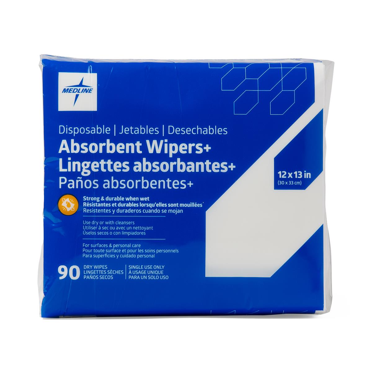 Pack of Medline absorbent dry wipes, showing soft, disposable cleaning wipes for personal or medical use.