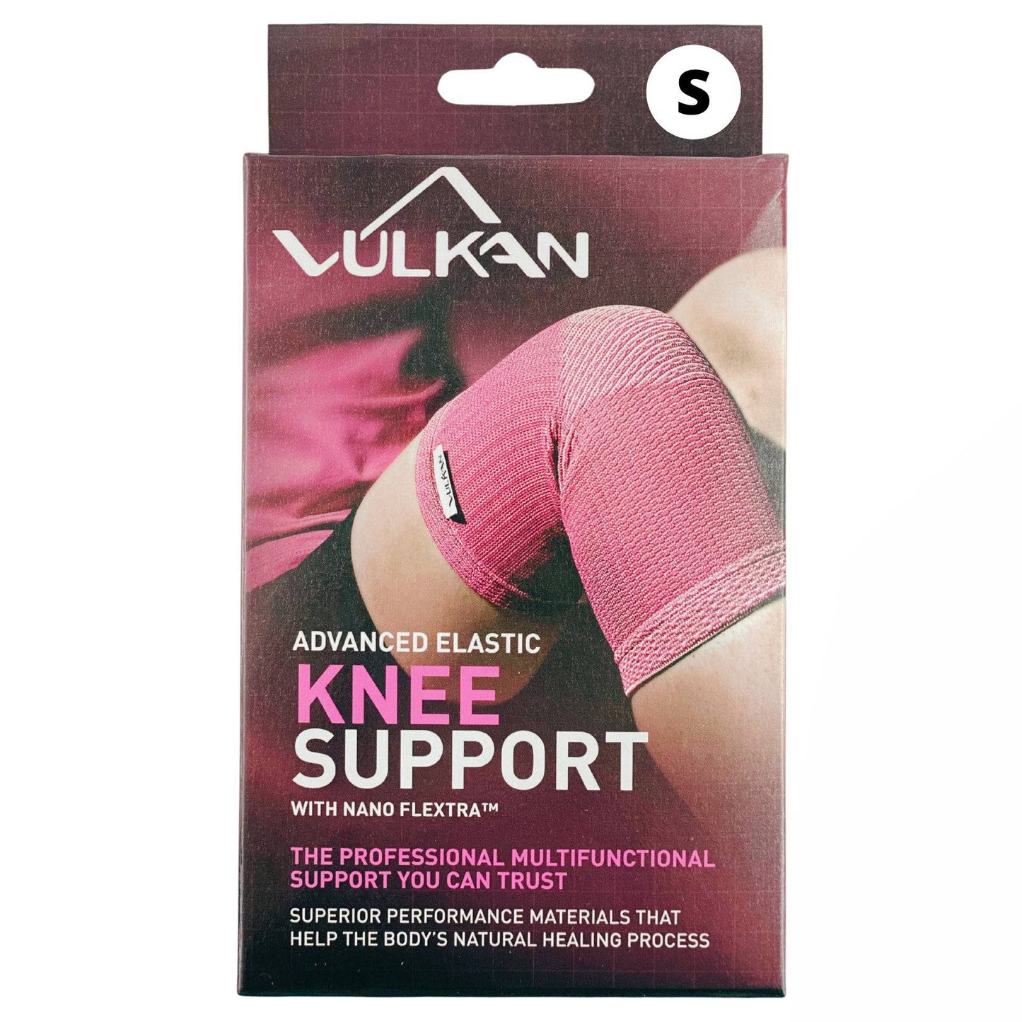 Black Vulkan Advanced Elastic Knee Support from Performance Health, designed for stability and compression during activity.