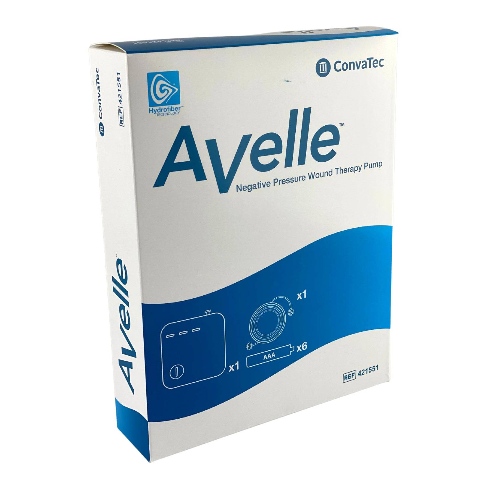 Convatec Avelle Negative Pressure Wound Therapy Pump with dressings, showing the portable medical device used for wound care.