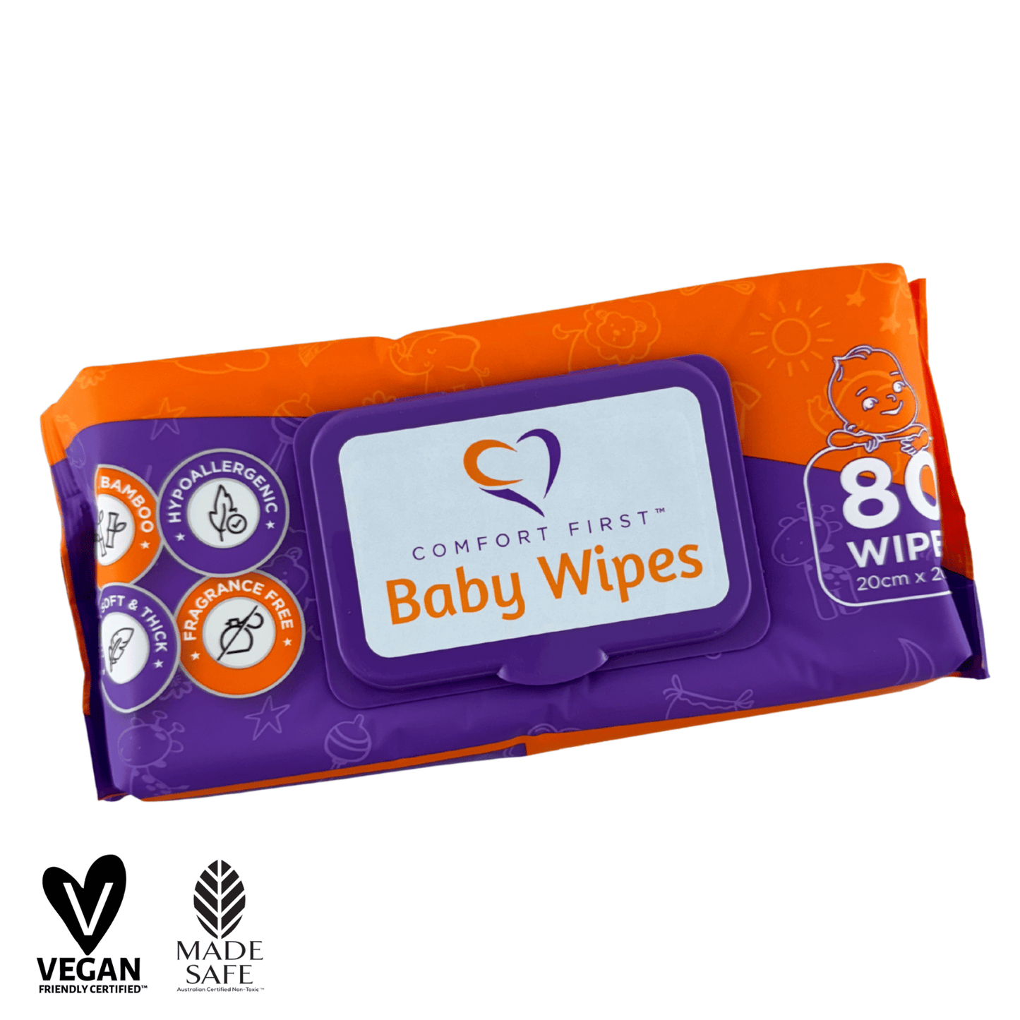 Kimlead Comfort First Baby Wipes for personal hygiene, soft and gentle with two certifications, suitable for delicate skin.