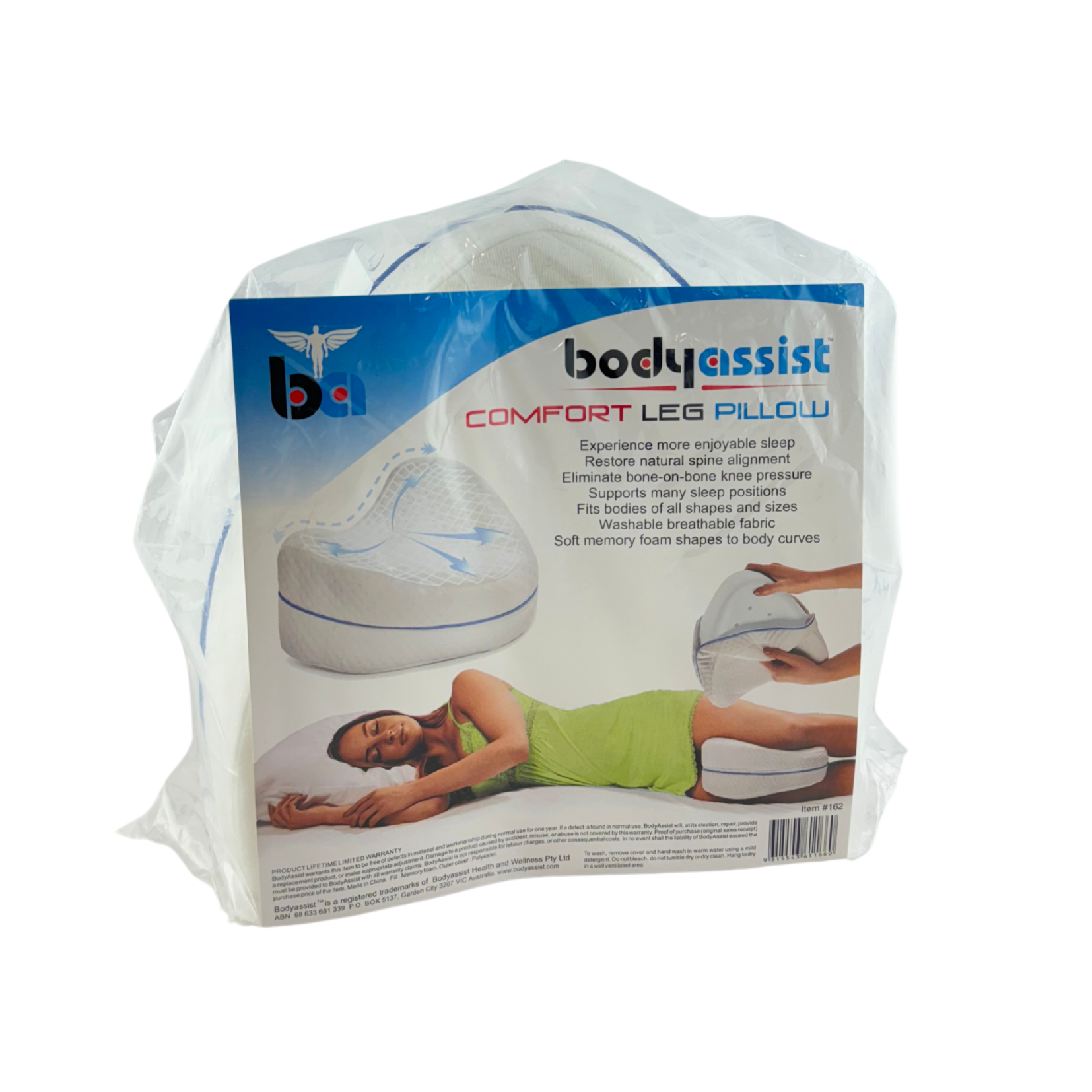 Body Assist Comfort Leg Pillow for daily living, featuring ergonomic design to support legs and improve comfort during rest.