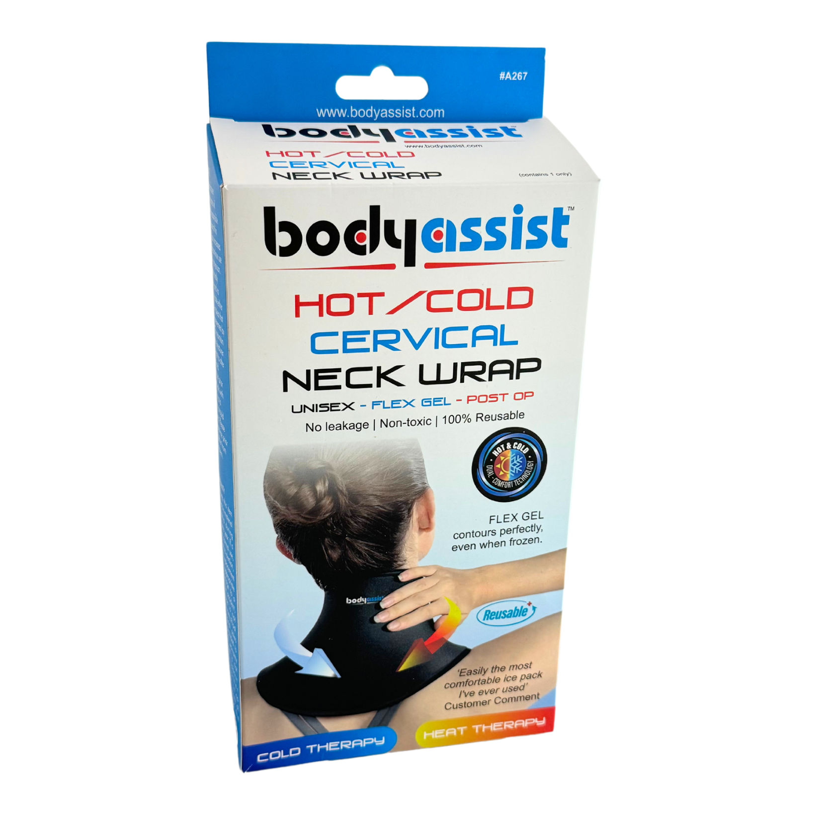 New Horizons Body Assist Hot Cold Neck Wrap showing flexible gel pack for soothing hot or cold therapy.