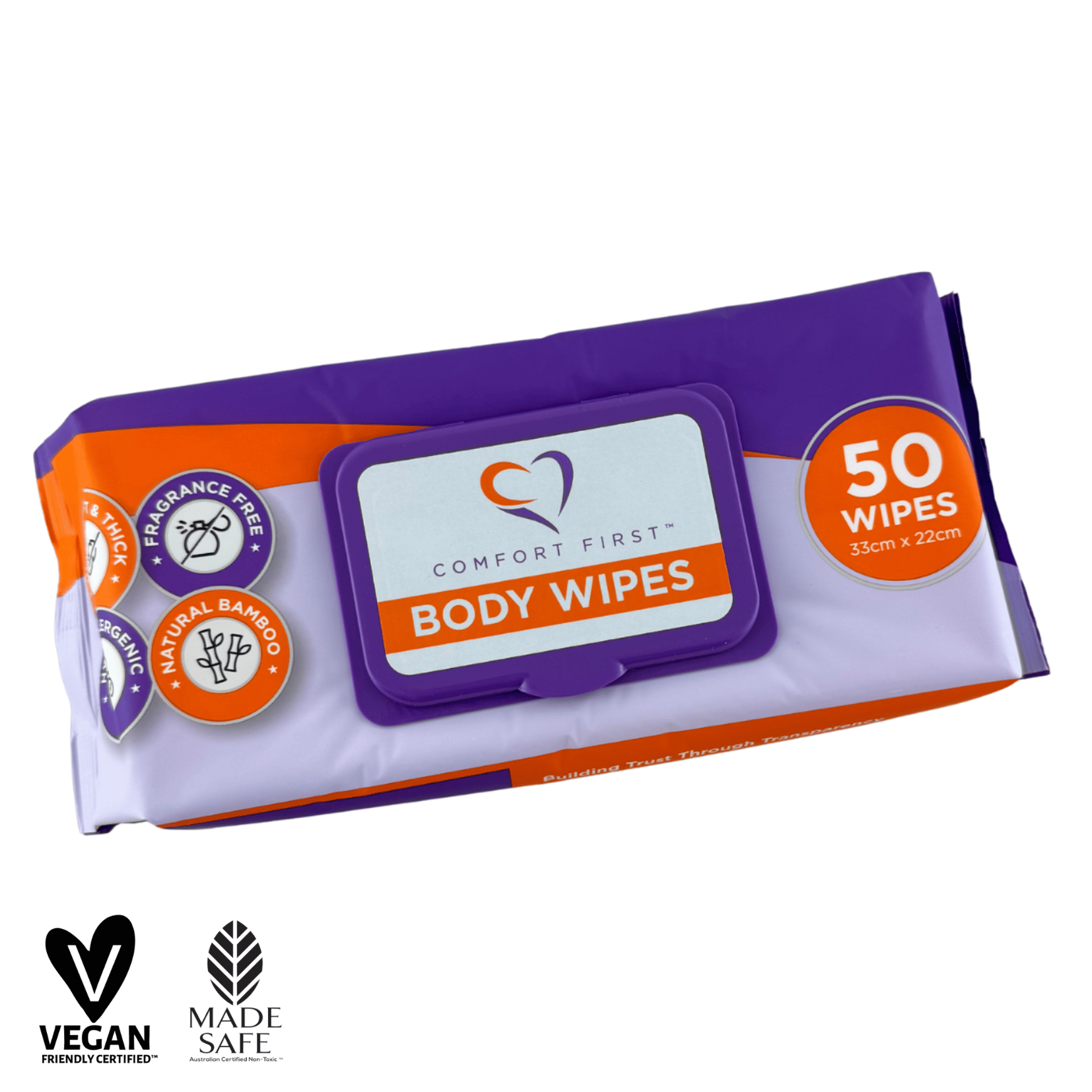 Kimlead Comfort First Incontinence Body Wipes with two certifications, soft and discreet for personal hygiene.