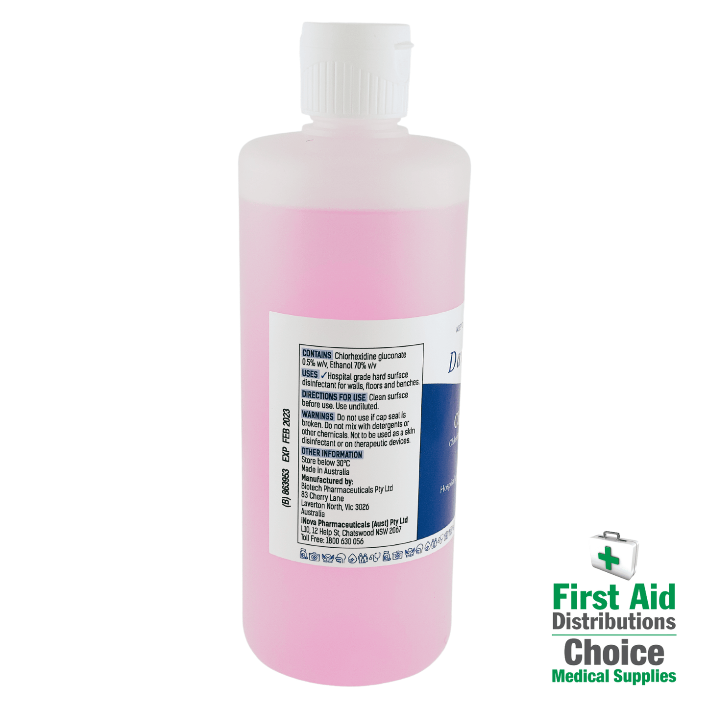 Chlorhexidine 0.5% Alcohol 70% 500ml (1) - First Aid Distributions