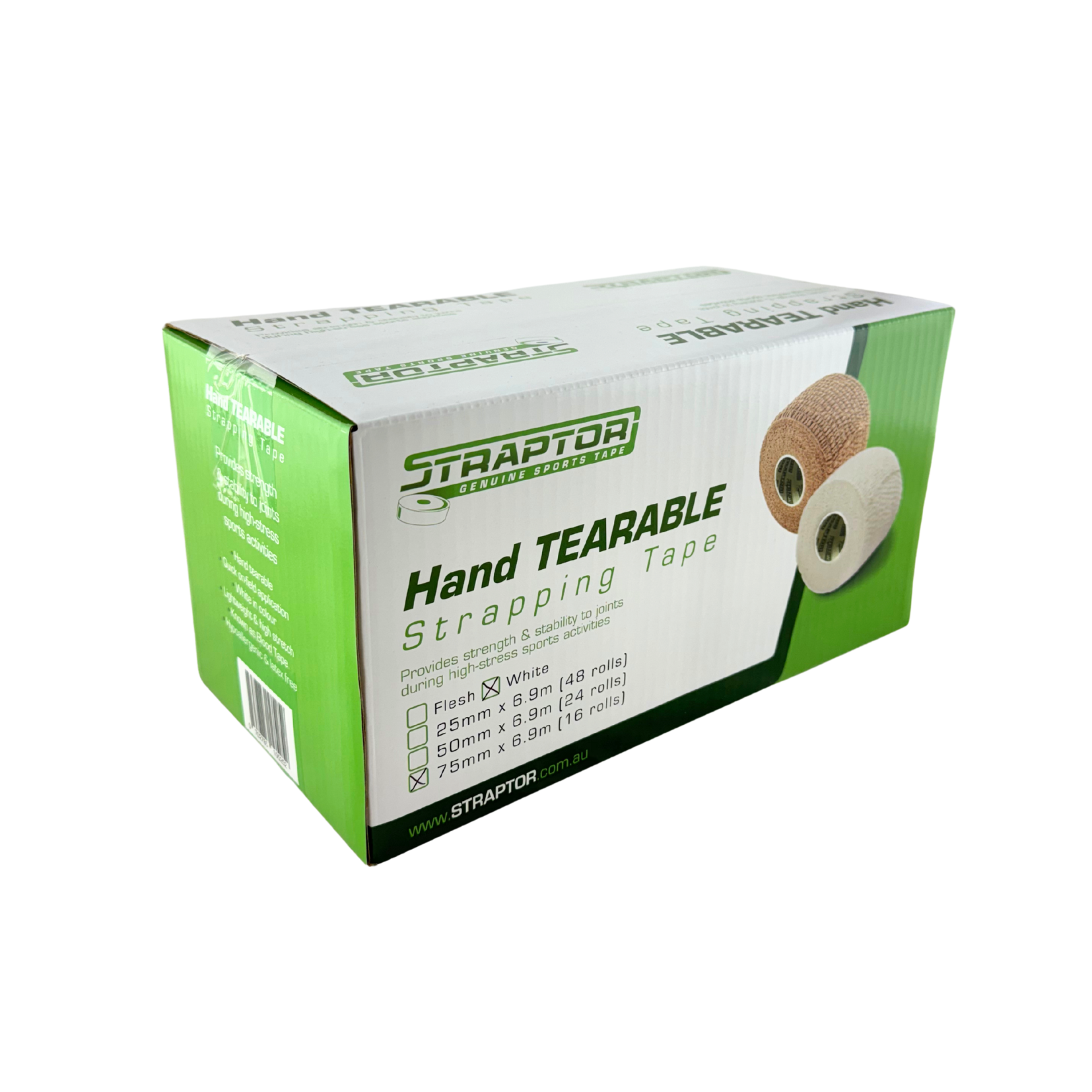 Hand Tearable Stretch Tape White 75mm x 6.9m - Straptor (16) - First Aid Distributions