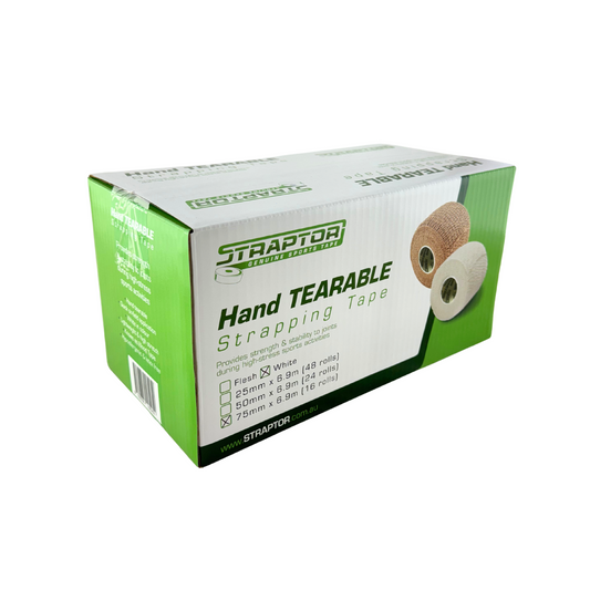 Hand Tearable Stretch Tape White 75mm x 6.9m - Straptor (16) - First Aid Distributions