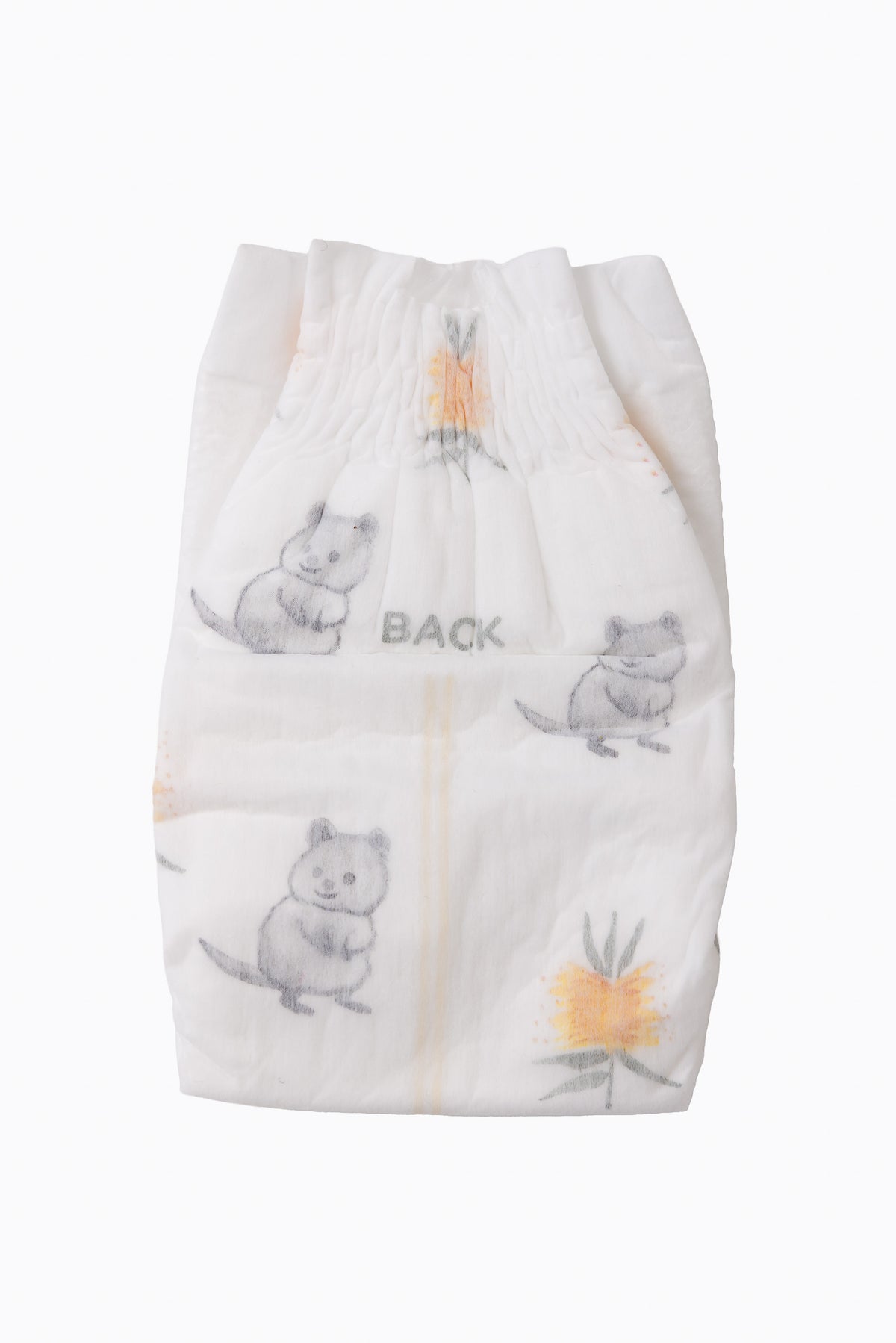Little Puggles Size 1 nappy, back view showing refastenable tabs