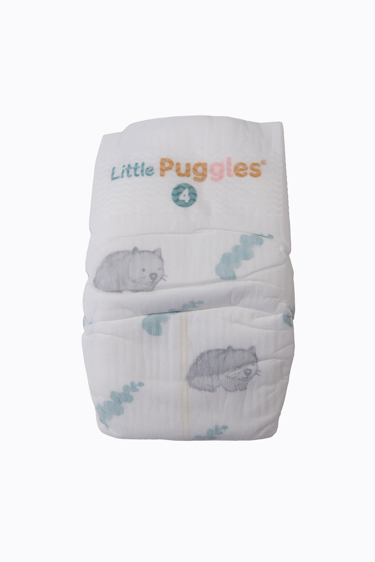 Little Puggles Size 4 nappy, front, with Wombat and Gum Leaf artwork