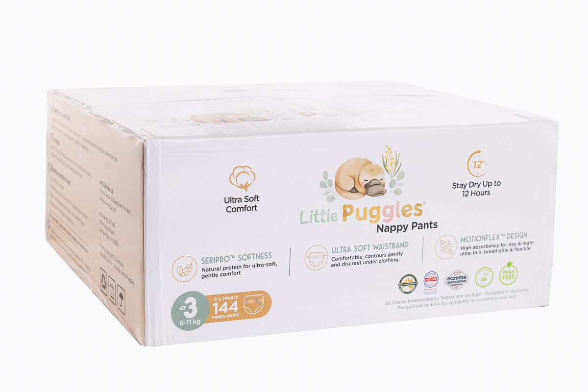 Little Puggles Nappy Pants Size 3 carton, six packs of 24, 144 pants for 6 to 11 kg