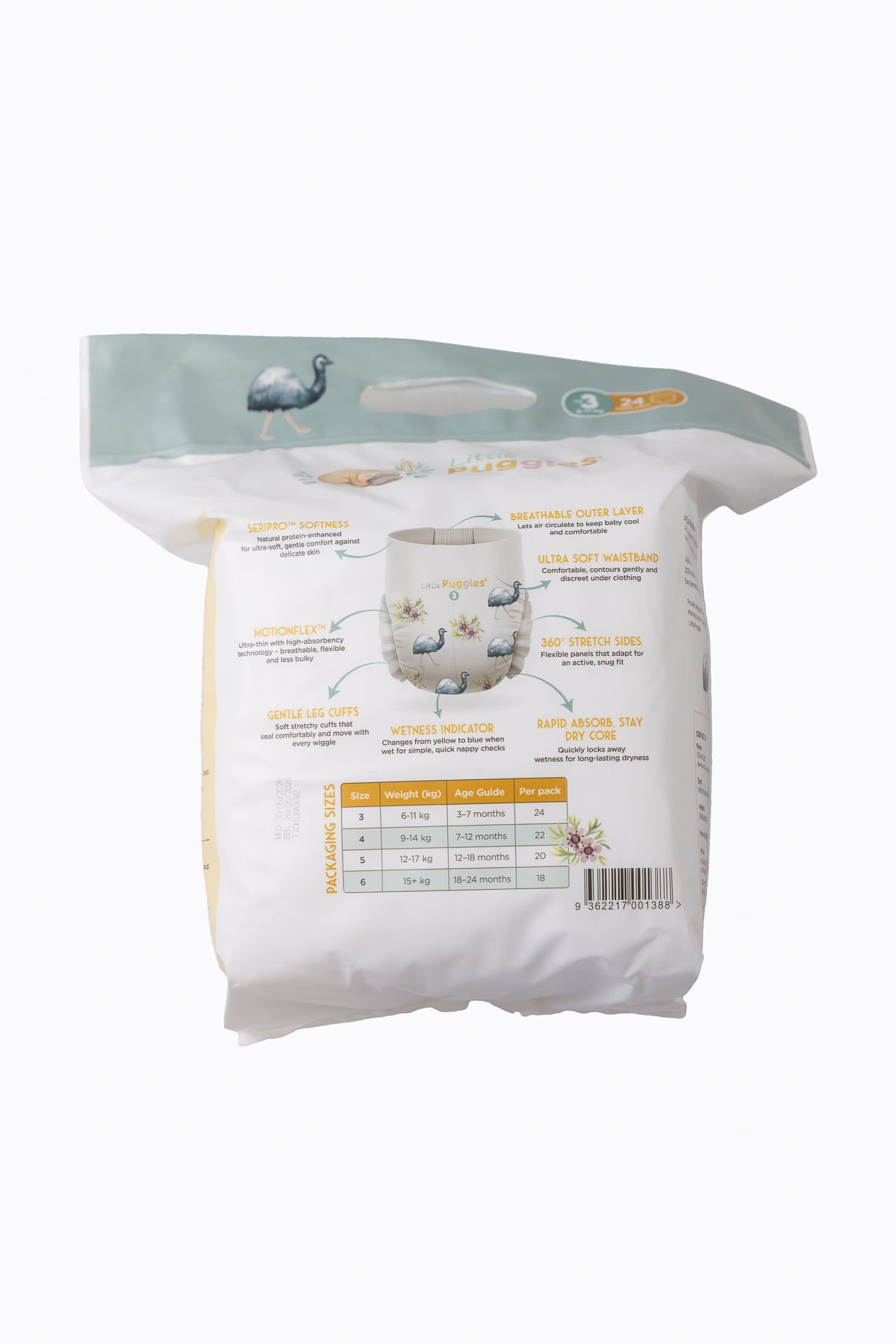 Little Puggles Nappy Pants Size 3 pack of 24, back of pack
