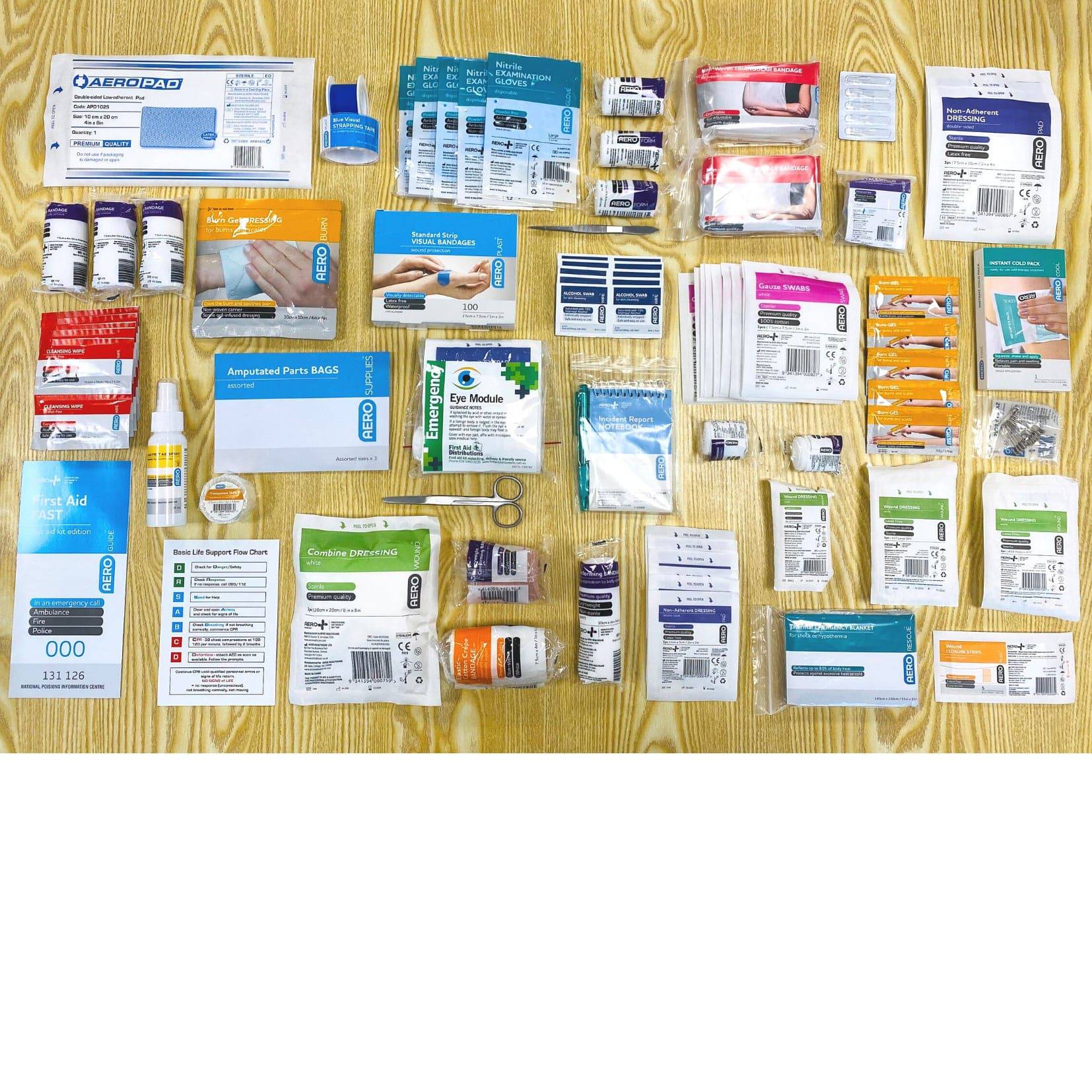Refill First Aid Kit Pack Model 21 BLUE from First Aid Distributions, standard workplace first aid supplies in a compact kit.