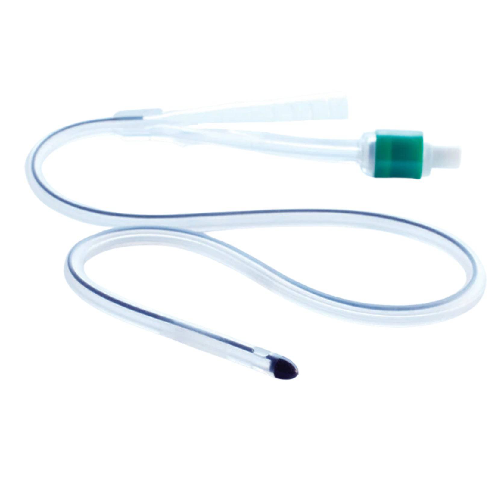 Female Releen In-Line Foley Catheter by Coloplast, 19cm length, 12 French size, with visible tubing and connection port.