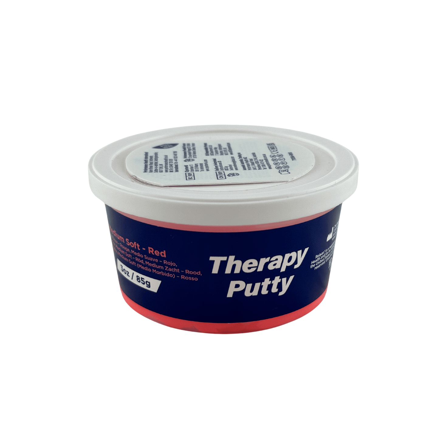 Red Roylan therapeutic putty by Performance Health, soft and med strength, used for hand therapy and strength exercises.